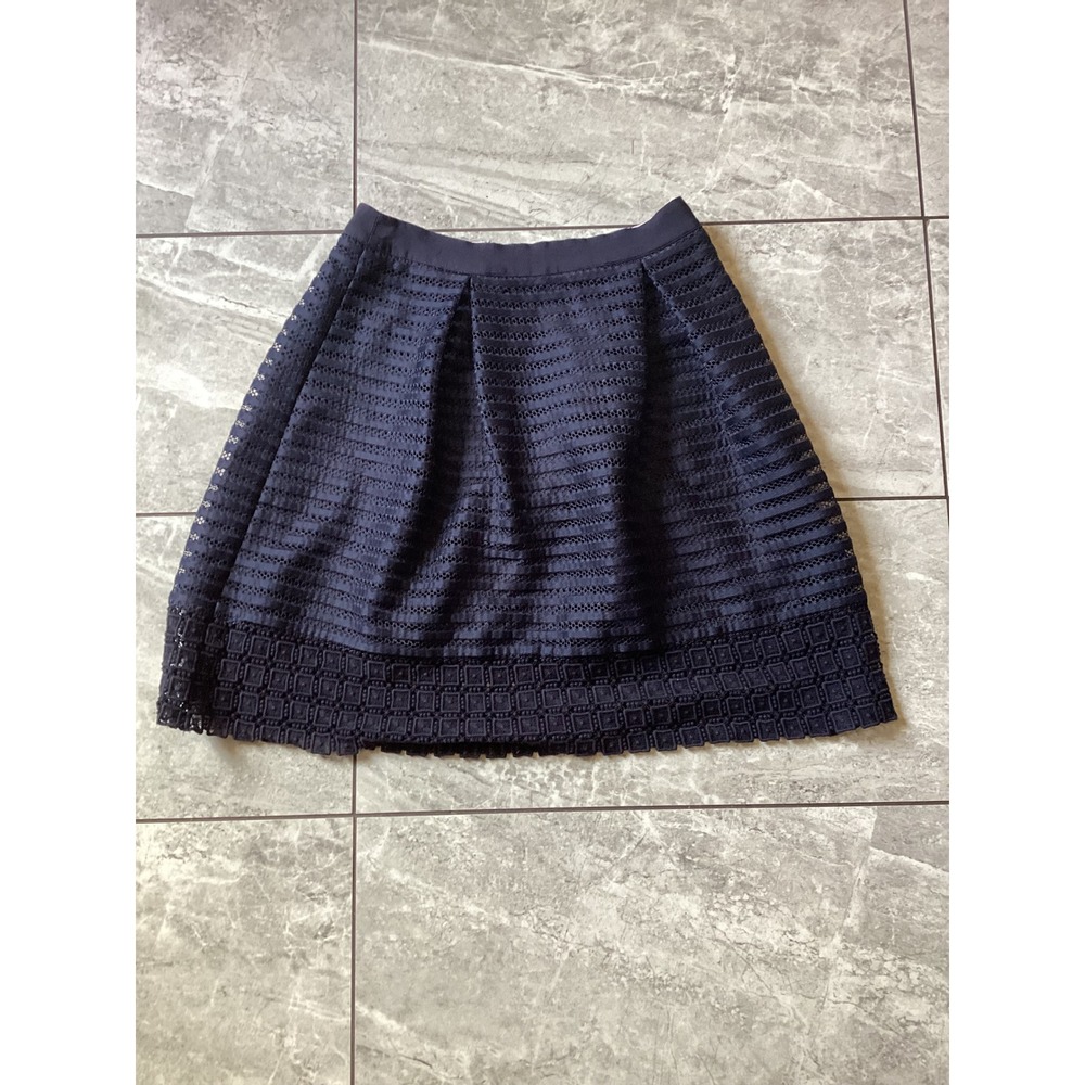Ted Baker London Navy Blue Eyelet Lace Hem A-Line Skirt Size 1 US 4 Lotee